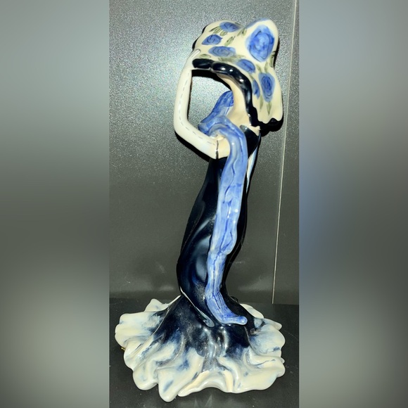 Heather Goldminc vintage woman wearing blue dress and blue flower hat figurine. - Picture 2 of 8